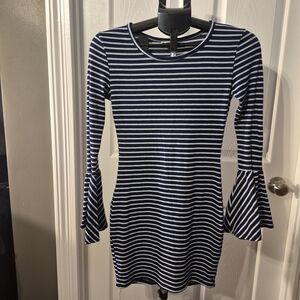Charlotte Russe Small Navy Blue & White Dress with Flared Arms